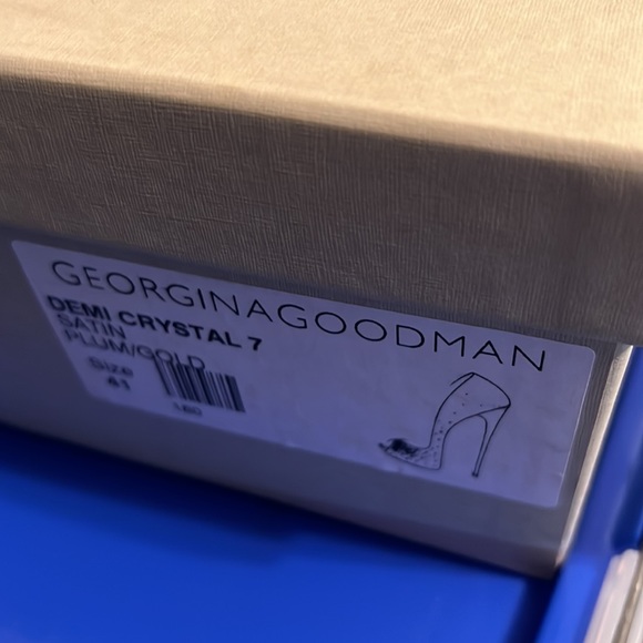 Georgina Goodman high heeled open toe satin plum sandal with gold rhinestones - Picture 8 of 8